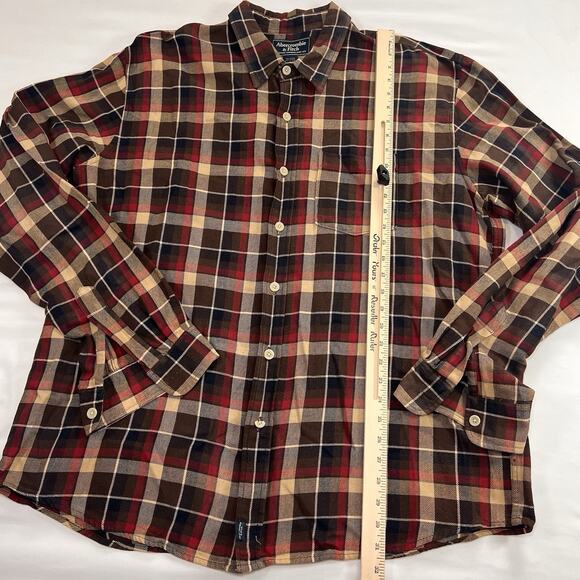 Abercrombie & Fitch Flannel Shirt Men Size XL Brown Plaid Button Long Sleeve VTG - Picture 7 of 14